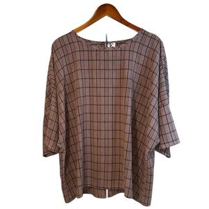 Carol Turner Collection CTC Dolman Top Oversized Boxy Brown/Black Plaid Size XL